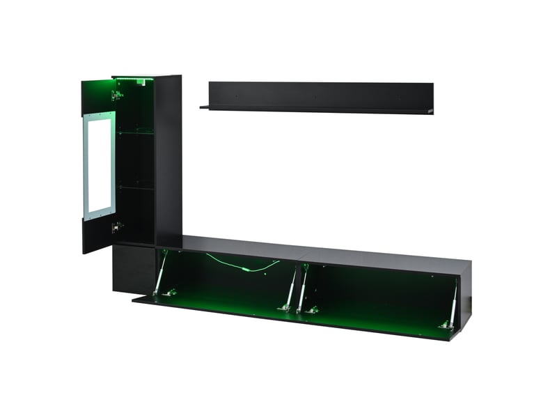  Ensemble mural tv 3 pièces led 180x33x30 cm noir brillant  - Conforama D