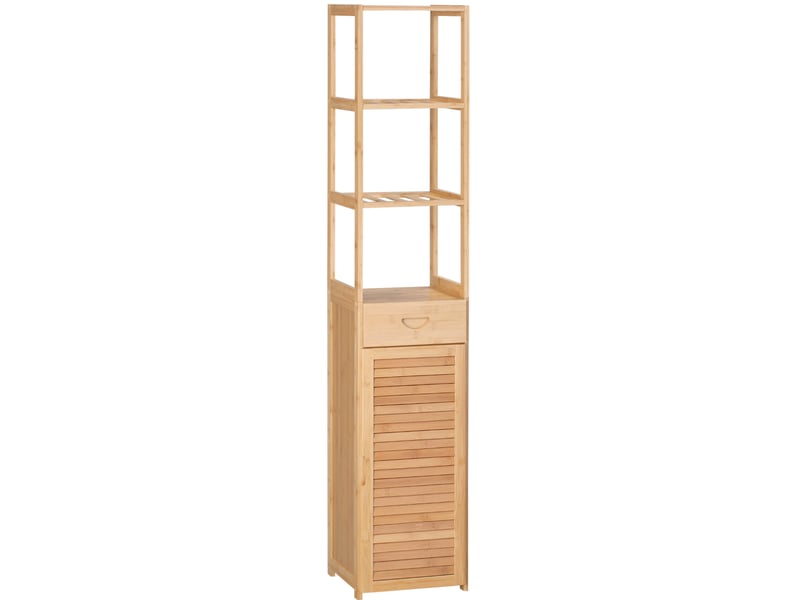  Armoire de salle de bains en bambou 32 x 30 x 163 cm, avec tiroir, naturelle  - Conforama A