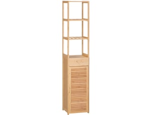 Armoire de salle de bains en bambou 32 x 30 x 163 cm, avec tiroir, naturelle