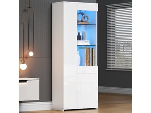 Vitrine coloris blanc 2 étagère(s) <strong>MEULVA</strong> <strong></strong> - 70 cmx180 cm