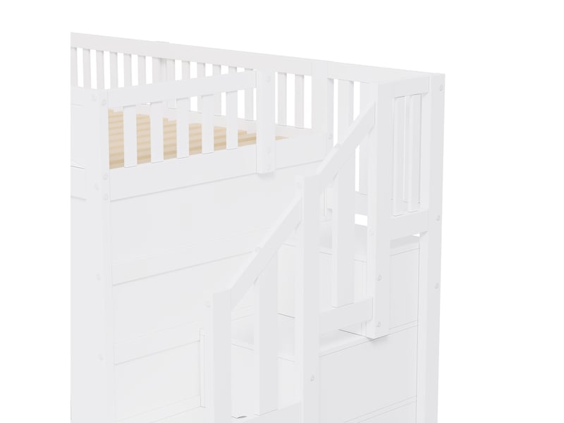  Lit mezzanine 90x200 cm avec escalier de rangement, structure blanche en pin et mdf pour chambre enfant  - Conforama R