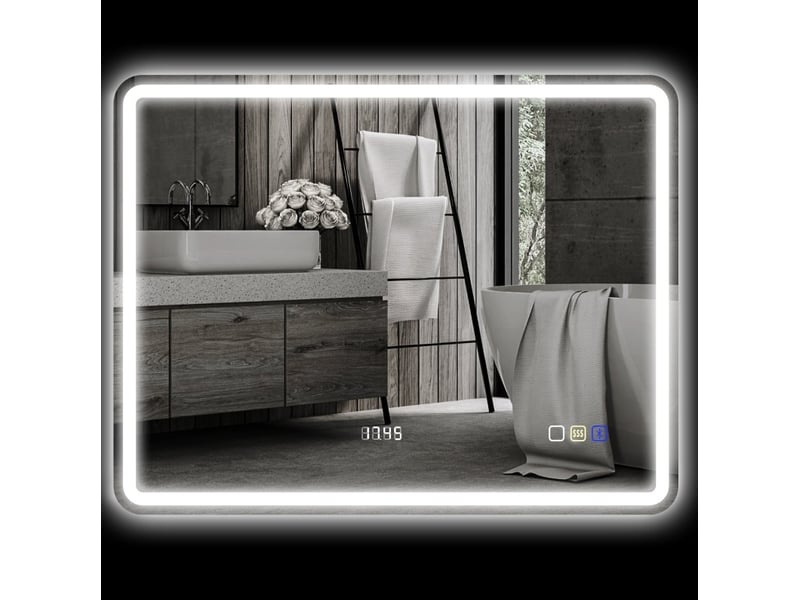 Miroir de salle de bain led 70 x 90 cm avec bluetooth, anti-buée et horloge argenté evryae - Conforama A