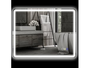 Miroir de salle de bain led 70 x 90 cm avec bluetooth, anti-buée et horloge argenté evryae