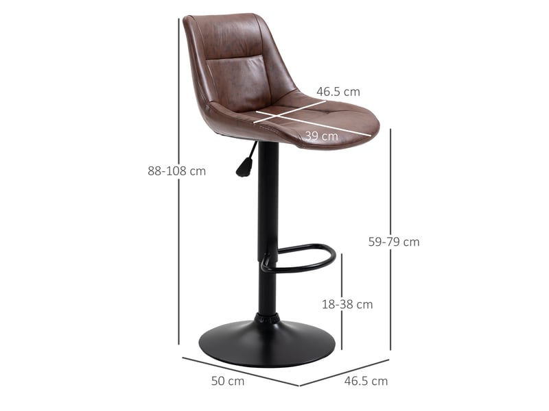  Tabourets de bar pivotants réglables avec dossier en simili cuir marron – 2 pièces, cuisine et bar  - Conforama C