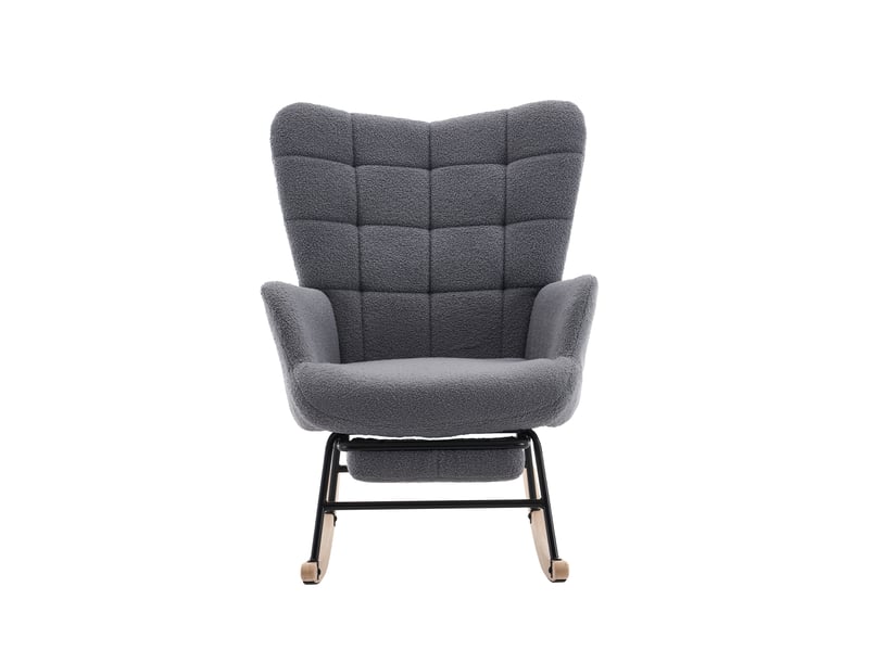  Fauteuil à bascule avec repose-pieds en tissu sherpa gris confortable cravdom  - Conforama A