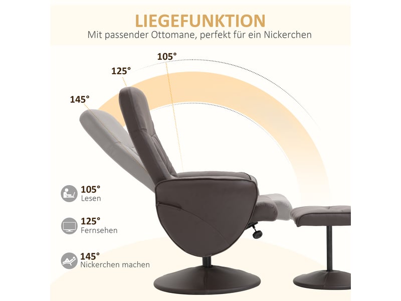  Fauteuil de relaxation inclinable pivotant avec repose-pieds similicuir marron  - Conforama D