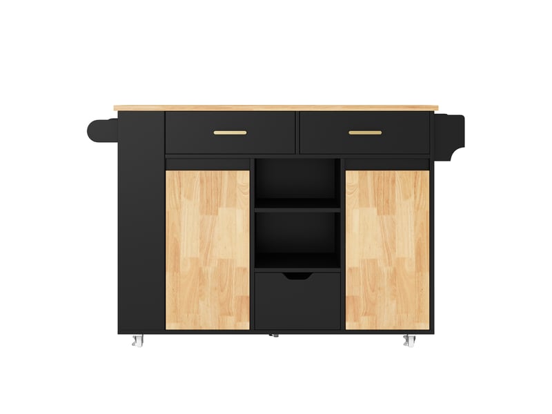  Îlot de cuisine mobile avec plan rabattable 3 tiroirs mdf noir et naturel 120x71x90 cm N635P4885505152S - Conforama A