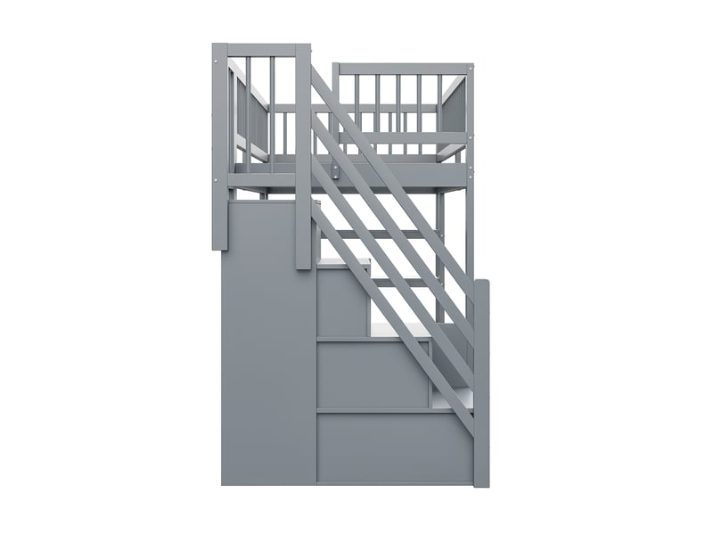  Lit mezzanine 90x200 cm en bois gris, armoire, étagères, rangements, échelle et barrières hautes  - Conforama E