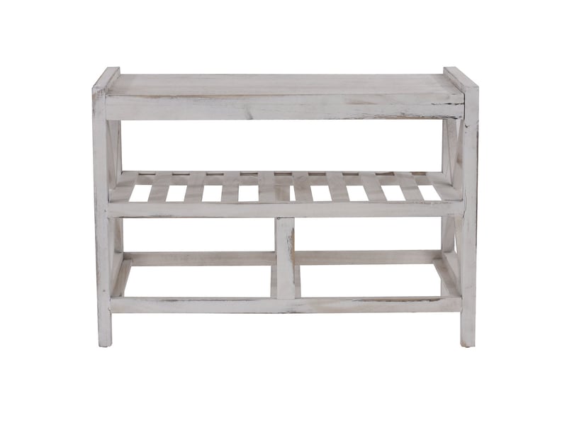  Etagère, range-chaussures, banc, 45x65x34cm, shabby chic, vintage - blanc  - Conforama E