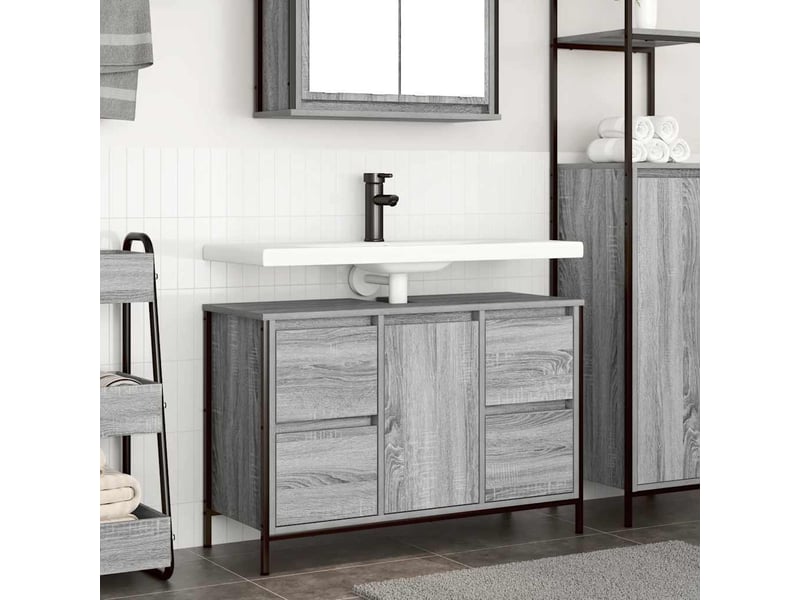  Meuble sous-évier, meuble de rangement avec tiroirs sonoma gris 90x34.5x60cm  - Conforama B
