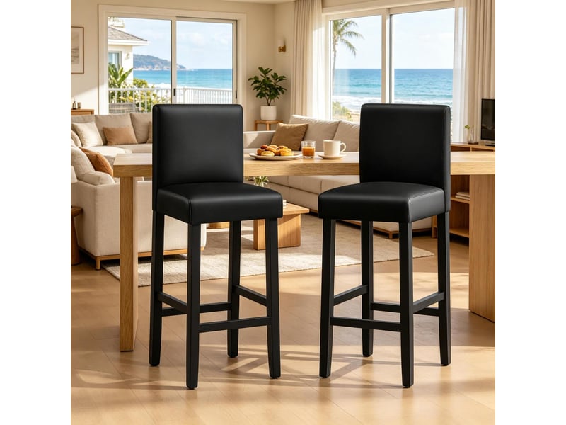 Lot de 2 tabourets de bar 41 x 37,5 x 110 cm - assise rembourrée en similicuir - pieds en bois massif avec repose-pieds - noir - Conforama B