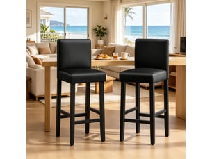 Lot de 2 tabourets de bar 41 x 37,5 x 110 cm - assise rembourrée en similicuir - pieds en bois massif avec repose-pieds - noir