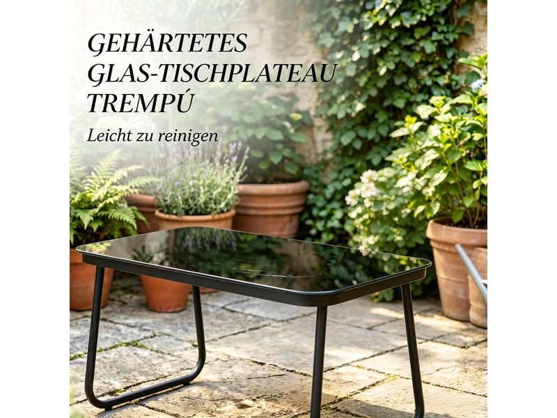  Salon de jardin,4 pièces avec table basse en verre,acier,noir et gris  - Conforama E