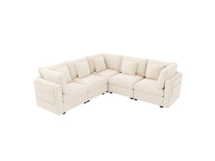Canapé d'angle droit fixe <strong>BGSRYAO</strong> <strong></strong> 5 places Tissu beige