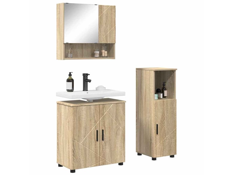 Ensemble de mobilier de salle de bain 3 pc chêne sonoma cf64366 - Conforama C