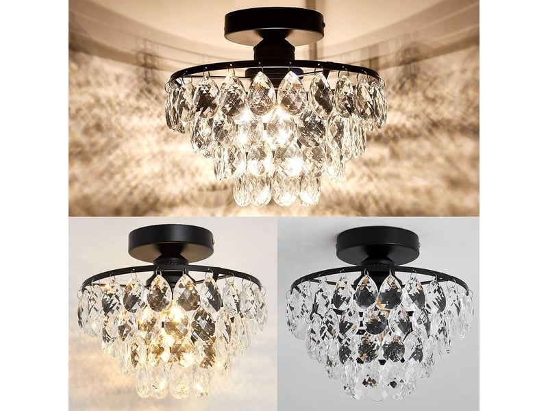  Plafonnier lustre semi-encastré en cristal noir – luminaire de plafond e27 pour couloir, chambre, salle de bain et placard (ampoule non incluse)  - Conforama B