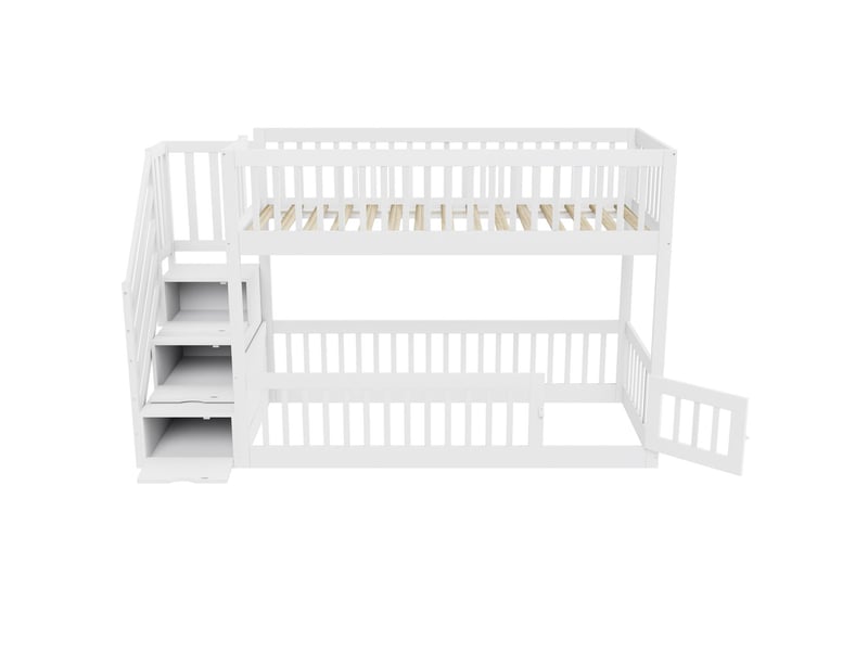 Lit superposé enfant 90x200, sécurité renforcée lit superposé, structure bois, rangement, espace jeu  - Conforama D