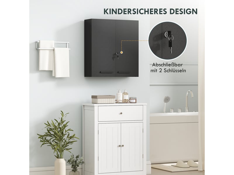  Armoire à pharmacie murale verrouillable 2 portes en acier noir 55x18x60 cm  - Conforama D