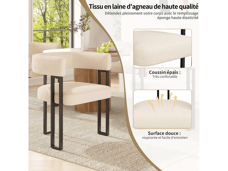  Lot de 4 chaise de salle à manger rembourrées - en tissu en flanelle - structure en métal - beige  - Conforama W