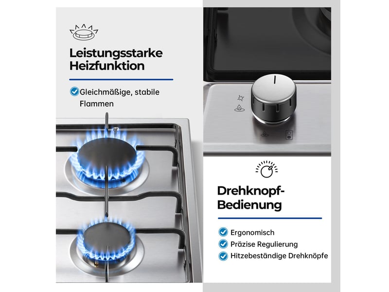 Plaque de cuisson gaz 2 feux, plaque gaz encastrable 30 cm en acier inoxydable, allumage automatique, puissance totale 4200 w - Conforama R