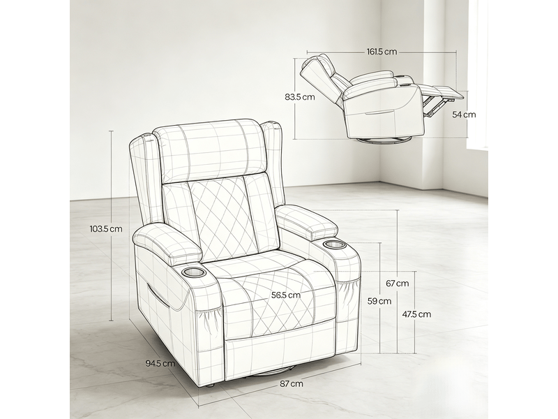  Fauteuil relax pivotant à 360° inclinable avec repose-pieds gris T5828S00062 - Conforama C