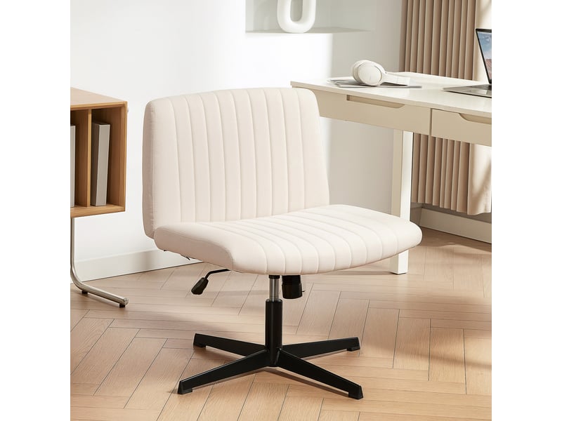 Chaise de bureau blanc crème en lin hauteur réglable pivotante charge max 120 kg style schneidersitz - Conforama D