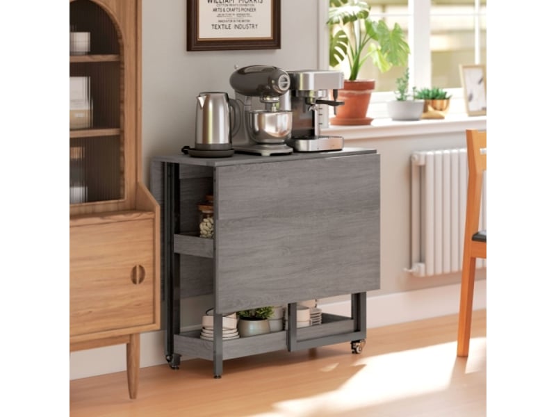  Table à manger pliante 2-4 personnes, 2 rangements ouverts, table mobile compacte 133x80x75 cm gris  - Conforama E