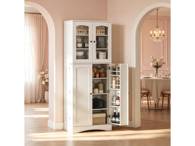  Meuble de cuisine muvano, buffet haut blanc avec vitrine en acrylique, 60 x 40 x 162 cm  - Conforama C