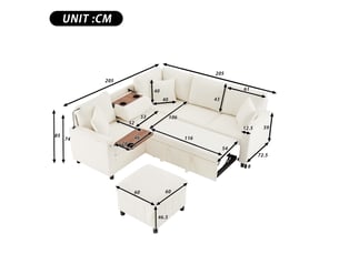 Canapé d'angle convertible 4 places en chenille beige avec pouf