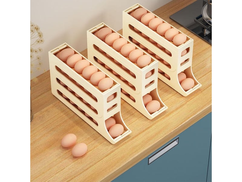  Boîte à œufs empilable avec couvercle transparent – distributeur automatique pour frigo, 14 œufs, couleur beige  - Conforama E