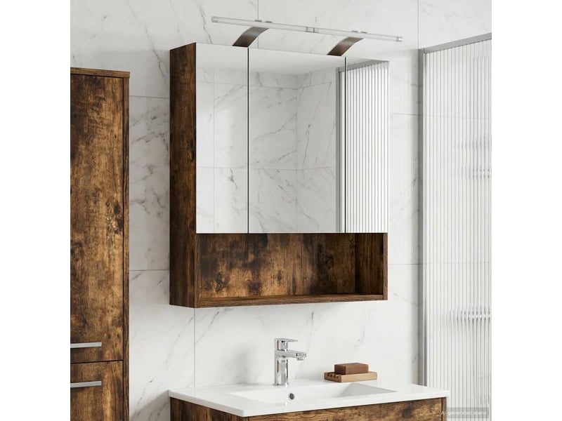  Armoire miroir de salle de bain, cabinet de salle de bain chêne fumé 60 x 14.5 x 70 cm cf65154  - Conforama B