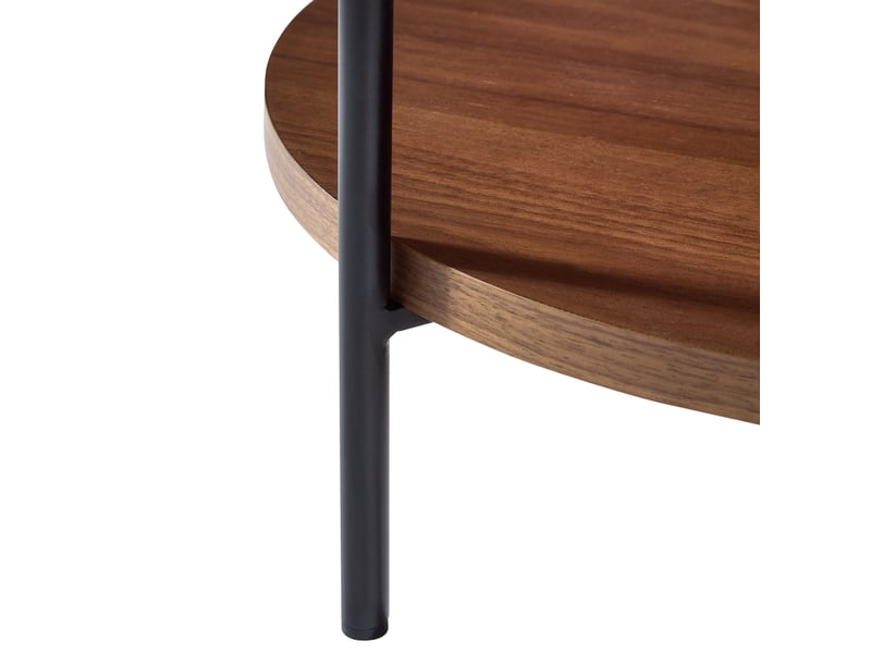  Table basse ronde à 2 plateaux avec rangement ouvert, style moderne, pour salon, en bois massif et mdf, noyer  - Conforama E