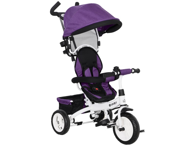  Tricycle évolutif pour enfants de plus de 12 mois avec capote pliable, poignée télescopique et ceinture de sécurité, violet  - Conforama A