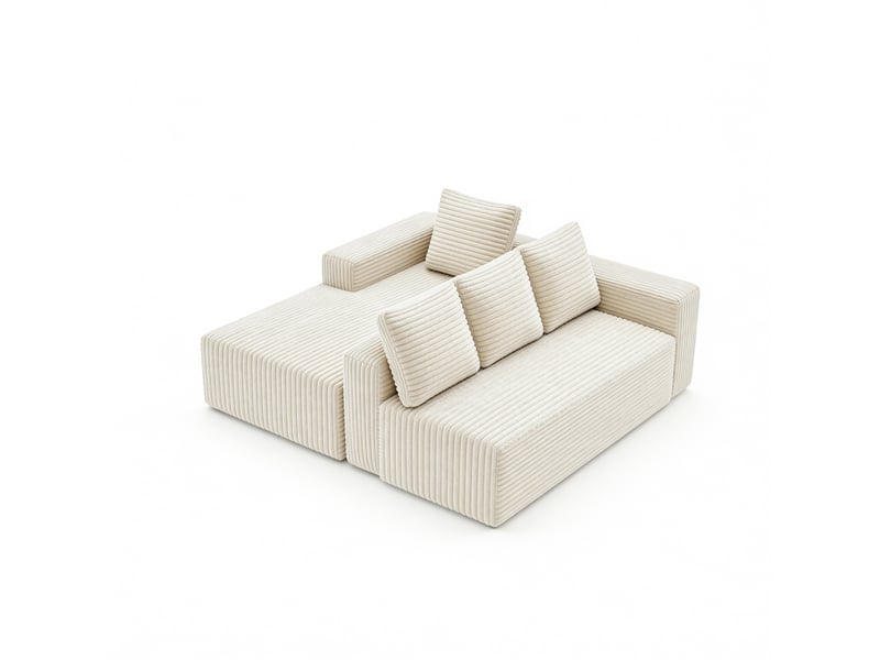 Canapé d'angle modulaire 4 places avec méridienne réversible sans montage, velours côtelé beige 261 × 171 × 58 cm - Conforama A