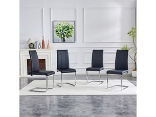 Chaise de salle à manger moderne noire, assise en similicuir & piétement métal – design ergonomique pour intérieur contemporain