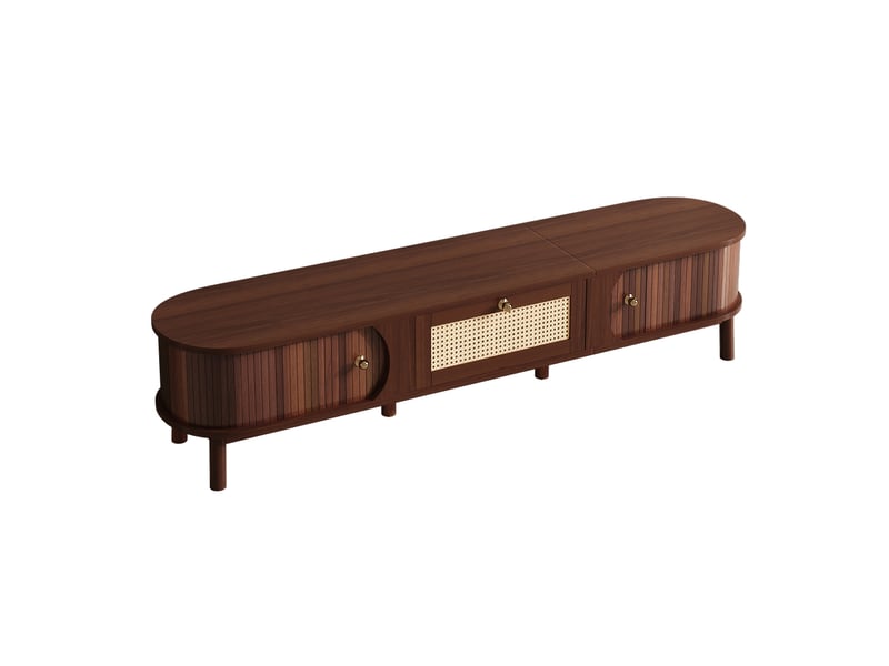  Meuble tv bois massif et rotin 170 cm avec portes coulissantes noyer naturel  - Conforama B