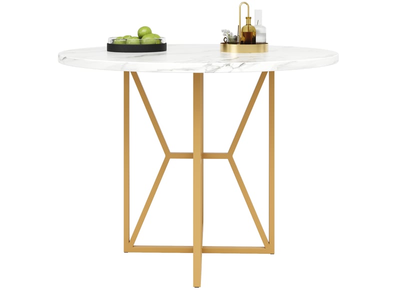  Table à manger ronde 80 x 80 x 76 cm, plateau mdf marbré, pieds dorés réglables  - Conforama A