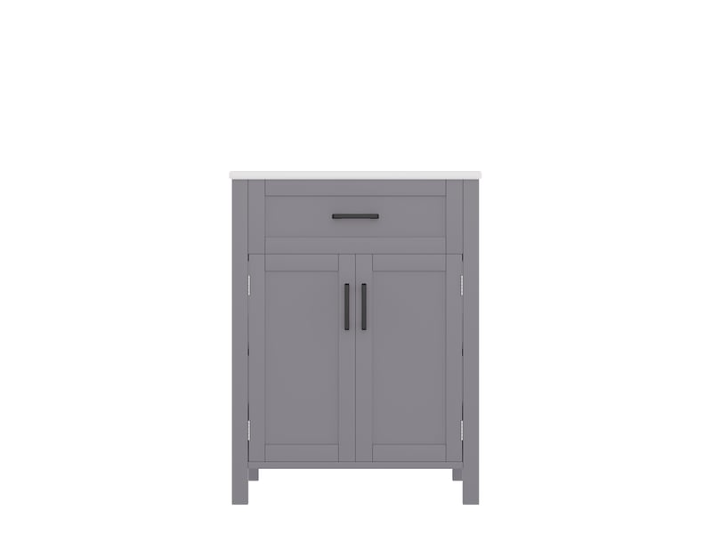  Meuble vasque salle de bain gris 60 cm avec lavabo céramique intégré, tiroir et étagères réglables  - Conforama A