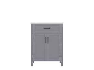 Meuble vasque salle de bain gris 60 cm avec lavabo céramique intégré, tiroir et étagères réglables