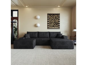 Canapé d'angle droite 270cm canapé modulable 3 places canapé compressé en velours côtelé avec pouf méridienne, noir