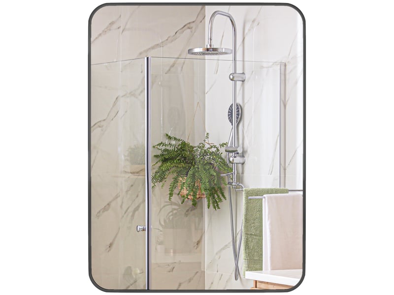  Miroir de salle de bain avec cadre en métal et crochet, 60 x 2,5 x 80 cm, noir  - Conforama B