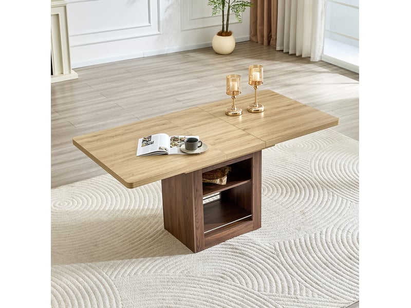  Table à manger extensible, table extensible 130-160x80 cm, table repas 2 à 6 personnes, rangement, mdf, naturel et noyer  - Conforama D