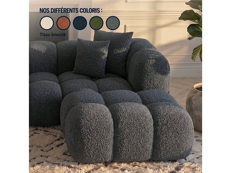 Canapé nuage en u convertible en bouclette gris - alba - morphea - Conforama D