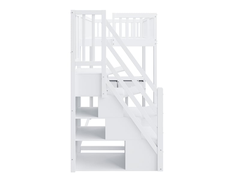  Lit mezzanine enfant 90x200 cm – blanc – escalier de rangement et bureau multifonction – sans matelas  - Conforama E