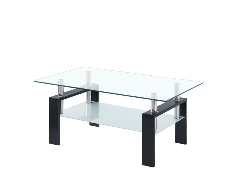  Table basse 100x60x44 cm à deux niveaux verre trempé métal transparente  - Conforama A