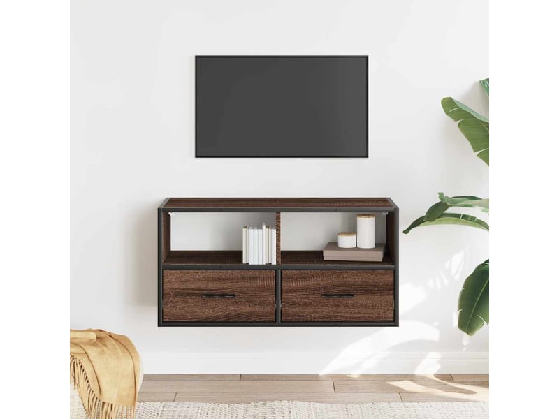  Meuble tv - banc tv - meuble de rangement chêne marron 80x31x39,5 cm bois d'ingénierie et métal  - Conforama C