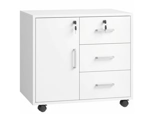 Caisson bureau meuble de rangement verrouillable avec 3 tiroirs et étagère réglable, roulettes, blanc, 40 x 60 x 56 cm