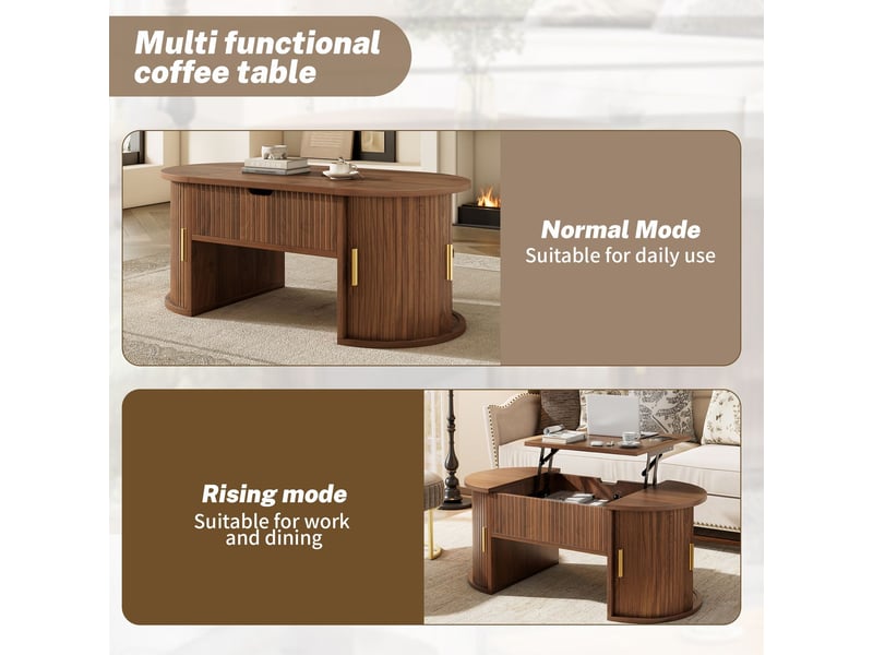  Table basse relevable table de salon design moderne hauteur réglable étagères ouvertes rangement caché portes coulissantes adapté aux petits espaces adapté au bureau à domicile  - Conforama D