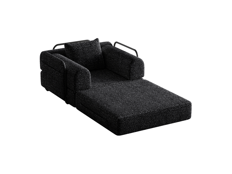 Fauteuil convertible 1 place avec rangement  - 3 cadres en acier, couchage modulable, chenille noire 32,0 × 32,0 × 103,0 cm  - Conforama A