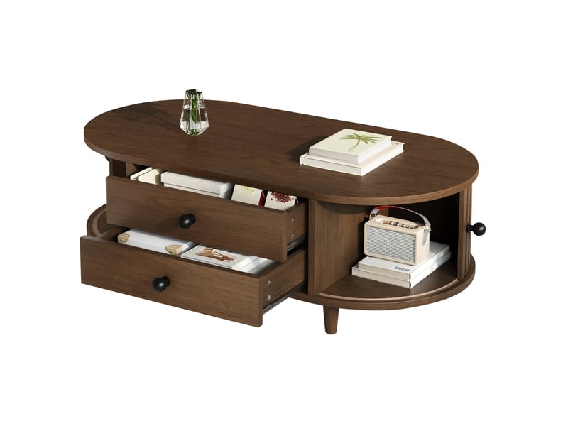  Table basse avec 2 tiroirs et portes coulissantes, finition noyer, en mdf et bois, pour salon, 100 × 50 × 36 cm  - Conforama A
